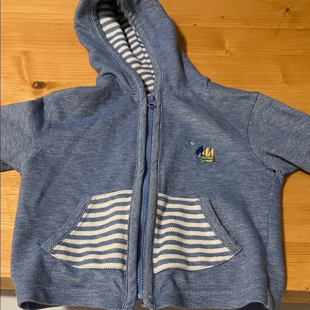 Kissy Kissy Light Blue Hooded Zip-Up with Striped Pockets
